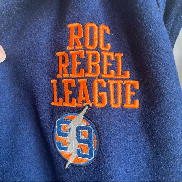 Rocawear ROC Rebel League Embroidered Contrast Varsity Jacket Navy White Size XL - Picture 12 of 16